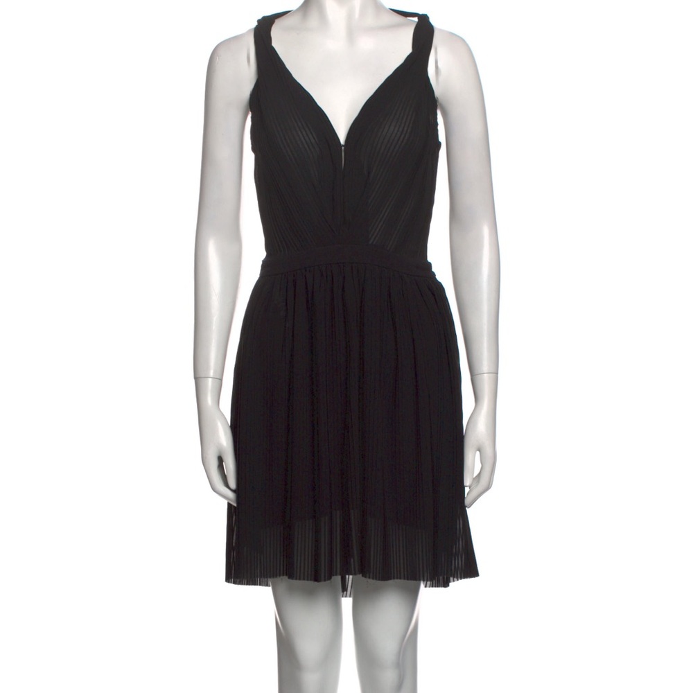 Maje Black Pleated Mini Sundress V-Neck